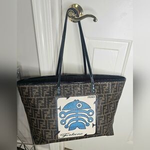 FENDI🔥🔥100% Authentic  "ZUCCA" Black and Brown Tote with Blue Motif